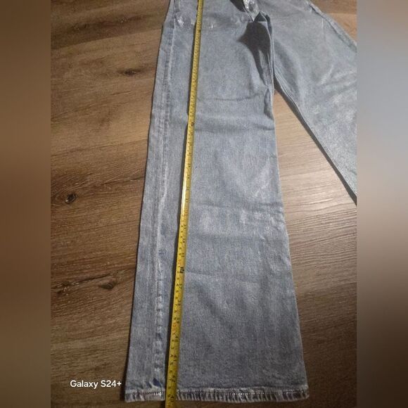 American Eagle Outfitters Shimmering Silver Flare Jeans - Picture 4 of 14